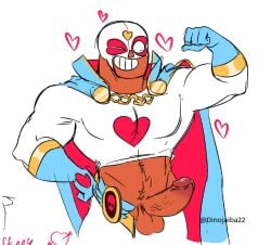 balls belt biceps brawl_stars cape dinojaiba22 el_corazon_primo el_primo_(brawl_stars) erection flexing flexing_bicep heart luchador luchador_mask male male_focus male_only mask mexican muscular muscular_male penis pubes pubic_hair pulled_down_pants showing_off skin_tight smiling tight_clothing uncut wink wrestler