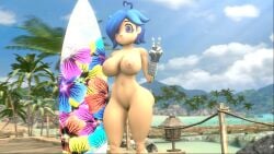 3d 3d_(artwork) arkired beach big_ass big_breasts casual_nudity female female_only naked nude public public_nudity smg4 tari_(smg4)