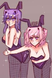 2girls 5_fingers artist_name ass back blush blush_lines blushing breasts bunny_ears bunny_suit bunnysuit butt commission doki_doki_literature_club female female_only girl_only hequip1 long_hair natsuki_(doki_doki_literature_club) pink_eyes pink_hair purple_eyes purple_hair short_hair yuri_(doki_doki_literature_club)