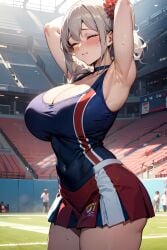 1girls ai_generated breasts cheerleader cheerleader_uniform female flyingpancake grey_hair hips huge_breasts light-skinned_female light_skin long_hair mature_female milf mother outdoors side_ponytail stable_diffusion stadium thick_thighs thighs uzaki-chan_wa_asobitai! uzaki_tsuki wide_hips