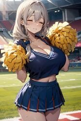 1girls ai_generated breasts cheerleader cheerleader_uniform female flyingpancake grey_hair hips huge_breasts light-skinned_female light_skin long_hair mature_female milf mother outdoors side_ponytail stable_diffusion stadium thick_thighs thighs uzaki-chan_wa_asobitai! uzaki_tsuki wide_hips