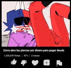 1boy ailewzol animal_ears balls clothing countryhumans erection femboy meme red_body red_penis red_skin shitpost spanish_text testicles text united_states_of_america_(countryhumans) youtube