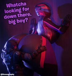 3d against_surface against_wall ass ass ass_focus big_ass blender dialogue doonography female_focus fortnite fortnite:_battle_royale giantess hand_on_thigh hands_on_ass hands_on_hips huge_ass hugging_ass male/female motorcycle_helmet motorcycle_suit order_remnant_(fortnite) pitstop_(fortnite) sideboob size_difference sticking_ass_out text tight_clothing