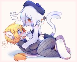 2boys animation_meme_community beret blonde_hair blush ciel_(yuqikun) dominant_male femboy gay headwear lingerie on_top_of tagme teto_(yuqikun) white_body yaoi yuqikun