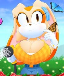 1girls 2019 anthro belt big_breasts bowtie breasts butterfly buttons cleavage cream_the_rabbit cute eyelashes female female_only furry mobian_(species) outdoors outside rabbit rabbit_ears rabbit_girl rabbit_humanoid sega slickehedge smile sonic_(series) sonic_advance sonic_the_hedgehog_(series) thin_waist tiny_waist url