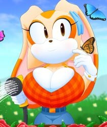 1girls 2023 anthro belt big_breasts bowtie breasts butterfly buttons cleavage cream_the_rabbit cute eyelashes female female_only furry mobian_(species) outdoors outside rabbit rabbit_ears rabbit_girl rabbit_humanoid sega slickehedge smile sonic_(series) sonic_advance sonic_the_hedgehog_(series) url