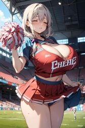 1girls ai_generated breasts cheerleader cheerleader_uniform female flyingpancake grey_hair hips huge_breasts light-skinned_female light_skin long_hair mature_female milf mother outdoors side_ponytail stable_diffusion stadium thick_thighs thighs uzaki-chan_wa_asobitai! uzaki_tsuki wide_hips