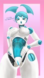 1girls breast_grab breasts jenny_wakeman little_humanity my_life_as_a_teenage_robot nipples playing_with_nipple robot robot_girl robot_humanoid tagme