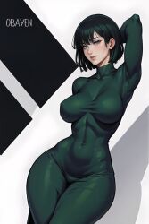 1girls ai_generated curvaceous curvy_body curvy_female female_focus female_only fubuki_(one-punch_man) green_hair obayen one-punch_man seductive_look short_hair solo_female solo_focus stable_diffusion voluptuous voluptuous_female