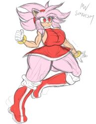 2023 amy_rose artist_signature big_breasts boots bracelet breasts dress gloves hairband pink_fur red_eyes sega sketch sonic_(series) sonic_origins sonic_the_hedgehog_(series) sumawesum super_amy thick_thighs