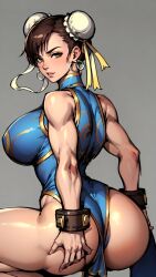 1girls ai_generated bubble_butt chun-li curvaceous curvy_body curvy_figure dress_inside_ass female_focus female_only hi_res huge_breasts jarentr looking_at_viewer looking_back seductive_look solo_female solo_focus squatting stable_diffusion street_fighter voluptuous voluptuous_female