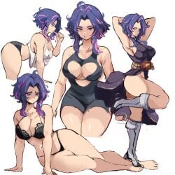 1girls alternate_costume barefoot boku_no_hero_academia different_poses feet kaina_tsutsumi lady_nagant medium_breasts medium_hair my_hero_academia purple_eyes purple_hair rakeemspoon short_hair solo