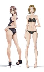 ass bare_legs barefoot brown_hair high_heels long_hair long_legs short_hair small_breasts swimsuit tbocart underwear