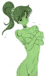 1girls 2d big_breasts bishoujo_senshi_sailor_moon chocker completely_nude covered_nipples covering covering_breasts cum cum_drip female_focus green_body green_skin kuroinu_juu makoto_kino medium_breasts monochrome nude pussy sailor_jupiter shy simple_background solo tears transparent_background