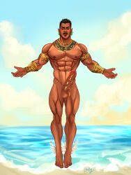 1boy abs balls bara biceps big_penis black_panther:_wakanda_forever dark-skinned_male erection hi_res highres hispanic hispanic_male male male_focus male_only marvel marvel_cinematic_universe mexican_male muscular muscular_male namor native_american_male nude penis solo solo_male tenoch_huerta vein veiny_penis