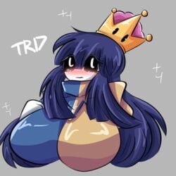 1girls big_breasts blue_hair blush blushing clothed dark-skinned_female dark_skin duomi_(kalmoire) grey_background long_hair mario_(series) new_super_mario_bros._u_deluxe princess shy shy_gal simple_background solo solo_female solo_focus super_crown tagme trd-yo white_body