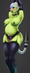 1girls anal atya big_breasts blizzard_entertainment bloated_belly bondage buttplug buttplug_harness collar cum_enema cum_in_ass cum_plugged cumflation dildo_harness enema green_skin huge_belly inflation orc orc_(warcraft) original_character pussy_plug short_hair solo thick_thighs thighhighs vem warcraft white_hair world_of_warcraft