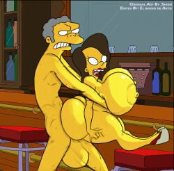 moe_szyslak maya_(simpsons) midget el_bueno_de_artie big_breasts shortstack stand_and_carry_position size_difference