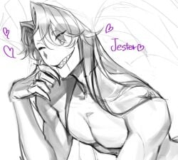 1boy attractive_male jester_(the_freak_circus) male male_only nude_breasts smiling_at_viewer smiling_male solo solo_focus solo_male the_freak_circus