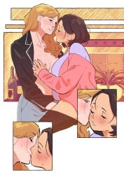 2girls bbw beth_(liiiisssssaa) bisexual_female breast_grab breasts_out cathy_(liiiisssssaa) chubby_female color fingering grabbing_another's_breast grabbing_breasts hand_down_pants hand_on_pussy lesbian_couple lesbian_female lesbian_kiss lesbian_sex liiiisssssaa making_out mature_female oc original original_character original_characters pants_down sweat