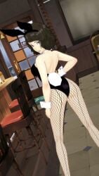 megami_tensei atlus persona persona_5 sadayo_kawakami bunny_girl bunnysuit bunny_ears 1girls female_focus female_only mature_female teacher cafe ass fishnet_legwear 3d 3d_(artwork) back_view bare_shoulders brown_hair brown_eyes hand_on_hip looking_at_viewer looking_back sideboob breasts