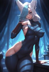 ai_generated erect_nipples large_breasts league_of_legends nipple sexy sexy_pose skindentation ssg_xayah xayah