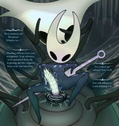 1boy 1girls accessory animal_humanoid anthro anthro_on_feral arthropod arthropod_humanoid barbed_wire bestiality black_eyes cbt cock_and_ball_torture cock_ring dialogue dominant dominant_female duo english_text erection female femdom feral genital_torture hi_res hollow_knight_(franchise) hornet_(hollow_knight) humanoid insect jewelry larger_sub male male/female mask melee_weapon nude nude_female penis_accessory penis_jewelry rolld6toporn size_difference spider_web spiked_cock_ring styx_(hollow_knight:_silksong) submissive team_cherry text weapon