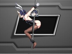 evil_toast genshin_impact wanderer_(genshin_impact) bondage stockings bunnysuit bunny_ears mask short_hair flat_chest male defeated trying_to_break_free hanging