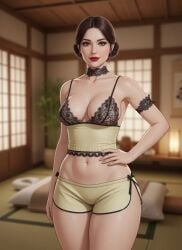 1girls ai_assisted ai_generated arm_accessory armband armpit_crease belly_button black_hair blurry_background brunette_hair choker cleavage eyelashes gemini grey_eyes grok hair_strand hand_on_hip indoors inviting japanese_architecture lace lace_bra lace_choker lace_trim lamp light-skinned_female lipstick looking_at_viewer massage_bed masseuse medium_breasts midriff narrow_waist one_hand_on_hip pelvic_line potted_plant realistic rgomez007 self_upload side-tie_bottom side_slit side_slit_shorts sideboob slender_body slight_smile small_breasts solo_female standing thick_lips thick_thighs twin_buns wide_hips window_light