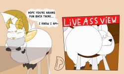 4_arms ambiguous_gender ambiguous_prey anal anal_vore antennae_(anatomy) anthro anthro_pred anthro_prey arthropod arthropod_abdomen bar_stool belly big_belly big_butt blush brown_background butt canid canine cutaway domiel domiel_(character) duo ellipsis english_text eyes_closed fox fur furniture grey_body grey_fur hi_res huge_belly insect insect_wings lepidopteran lepidopteran_wings male male_pred mammal moth multi_arm multi_limb simple_background sitting_on_stool smile speech_bubble stool talking_to_another talking_to_prey text tilde_after_text tongue tongue_out vore white_body white_fur wings ych_(character) yellow_body