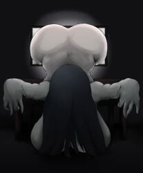 1girls 2018 black_hair coming_out_of_tv completely_nude completely_nude_female female female_only ghost_girl grey_body hands_in_front huge_ass huge_breasts mature_female naked naked_female nude nude_female obscured_eyes obscured_face sadako_yamamura smoxul smozuru solo solo_female static the_ring thick_thighs tv wide_hips yamamura_sadako