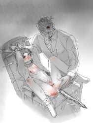 jake_park rape raped_by_enemy yaoi anal anal_sex masked masked_male asian_male brutal_rape object_insertion object_in_ass spiked_penis the_doctor_(dead_by_daylight) bruised crying crying_with_eyes_open gagged restrained medical_examination electricity blood bleeding bite_mark painful_penetration