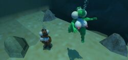 2girls aquaphilia breasts bubbles drowning duo female mario_(series) nintendo nipples nude peril puffy_cheeks struggling underwater underwater_peril yoshi zantzusui