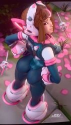 jdv uravity_juno overwatch my_hero_academia bubble_butt sideboob erect_nipples_under_clothes voluptuous_female athletic_female curvy_figure looking_back presenting_ass latex_suit