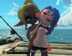 2girls 3d ai_generated blue_hair boobs breasts dark_skinned_female daylight daytime female frye_(splatoon) frye_(splatoon_raiders) inkling_girl lesbian light-skinned_female nintendo nintendo_switch_2 ocean_background octoling_girl pasties shiver_(splatoon) shiver_(splatoon_raiders) shiver_hohojiro splatoon_(series) splatoon_raiders star_pasties tentacle_hair thong_panties tiny_breasts tits video_game_character video_game_franchise video_games white_pasties yallahs80 yellow_hair