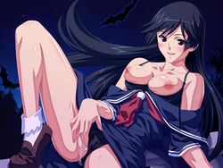 black_hair bra censored clothing kaibutsu_oujo kamura_reiri large_breasts long_hair panties past_gadget princess_resurrection vampire