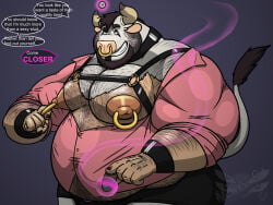 anthro arm_hair barazoku beard belly belly_hair big_belly big_muscles big_nipples big_pecs body_hair bovid bovine bracelet chest_tuft cigar clothed clothing collared_shirt dress_shirt english_text european_mythology eyeball facial_hair facial_piercing greek_mythology harness holding_cigar holding_object horn jewelry looking_at_viewer male mammal minotaur monster_smash moobs musclegut muscular muscular_arms mythology nethgoorat nipple_fetish nipple_piercing nipple_play nipple_pull nipple_ring nipple_ring_pull nipples nose_piercing nose_ring open_clothing open_shirt open_topwear overweight overweight_male pecs piercing ring_piercing septum_piercing septum_ring shirt smile smoking solo speech_bubble tail tail_tuft talking_to_viewer text topwear tuft voxotaur