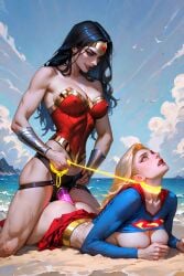 2girls ai_assisted ai_generated anal beach black_hair blue_eyes bound bracers bustier dc_comics diana_prince hi_res kara_zor-el large_breasts lasso_of_truth object_in_ass prone_bone rape restrained rope_bondage rope_collar saliva self_upload sex_from_behind shirt_lift skirt_lift stable_diffusion strap-on strapon supergirl tacocatbox tears tiara water wonder_woman yuri