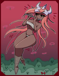1girls bandages_around_chest black_sclera blightstar breasts dark_skin demon_girl female female_only floating flute genjutsu horns long_hair naruto_(series) playing_flute red_hair solo tagme tayuya underwear yellow_eyes