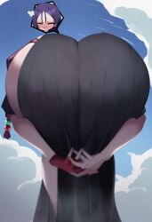 1girls minamoto_no_raikou_(fate/grand_order) minamoto_no_raikou_(swimsuit_lancer)_(second_ascension)_(fate) fate_(series) fate/grand_order mature mature_female mature_woman milf slob_slime speech_bubble purple_hair hair closed_eyes embarrassed huge_ass large_ass big_ass ass ass_up pantylines long_skirt skirt black_skirt clothing bottomwear pose posing ass_focus hands_together handwear amen_pose praise_da_booty_(meme) meme meme_reference ring solo solo_female female female_only