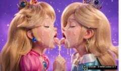 2girls ai_generated assertive assertive_female blue_dress clothed clothed_female covered_in_cum crown cum cum_kiss cum_on_face cum_on_hair cum_on_hands cum_on_mouth cum_on_tongue edited_image illumination_entertainment incest incest_(lore) lesbian lesbian_kiss long_hair nintendo nintendo_movie pink_dress princess princess_peach princess_peach_(movie) princess_rosalina princess_rosalina_(movie) saliva sisters sisters_(lore) submissive submissive_female super_mario_galaxy_(2026_film) tongue_out yallahs80 yuri