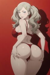 ann_takamaki persona_5 persona red_bra red_thong blonde_hair pigtails blue_eyes ai_art ai_generated posing posing_for_the_viewer round_ass round_butt