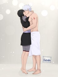 1boy 1girls bare_legs before_sex between_legs black_eyes black_hair breasts closed_eyes duo duo_focus female groping half-closed_eyes hand_on_head hatake_kakashi himehatake implied_sex kimono kissing long_hair looking_at_partner male male/female mesh mesh_shirt naruto naruto_(series) naruto_shippuden romantic romantic_couple see-through see-through_clothing shirt shizune short_hair silver_hair spiky_hair straight tongue unmasked wrist_grab towel