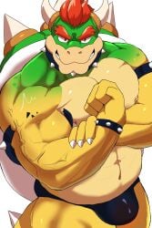 1boy anthro belly belly_button biceps bowser collar daddy dilf flexing flexing_bicep furry furry_male furry_only green_body green_skin grin grinning grinning_at_viewer horns koopa looking_at_viewer male male_nipples male_only mario_(series) muscular muscular_anthro muscular_male navel nintendo nipples orange_eyes orange_hair pecs pectorals red_hair reptile scalie shell solo solo_anthro solo_focus solo_male spiked_bracelet spiked_collar spiked_shell spiked_tail spikes spikes_(anatomy) tail thong veins yellow_body yellow_skin yoshizaurusu_n