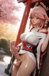 1futa 3d ahe_gao ai_generated animal_ears animated breasts cherry_blossoms closed_eyes cumshot ejaculation futa_only futanari futanari_masturbation genshin_impact huge_cumshot large_penis light-skinned_futa long_hair masturbation moaning open_mouth original outdoors penis pink_hair projectile_cum shiny_skin shrine_maiden solo spicyevan standing stroking_penis tagme video video_game_character yae_miko yae_miko_(genshin_impact)