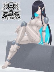 biohazardleonar m1sh1_(biohazardleonar) robot robot_girl android female female_only female_focus 1girls 1girl solo solo_female black_hair robot_joints glowing_eyes glowing toes feet