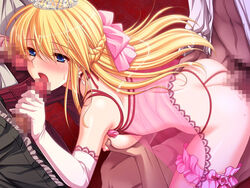 anal ass bent_over blonde_hair blue_eyes braid breast_grab butt_crack censored chemise cowgirl_position crown doggy_style double_handjob double_penetration earrings elbow_gloves g-string game_cg garters gloves group_sex hair_ribbon koiizumi_amane letitia_estol long_hair nipples open_mouth oppai oral penis princess see-through sex sheer shouki_letitia sideboob tekoki vaginal_penetration