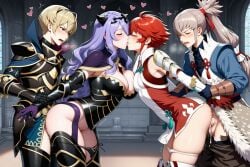 ai_generated big_breasts bonding brother_and_sister camilla_(fire_emblem) cum cum_in_pussy cum_inside doggy_style double_date fire_emblem fire_emblem_fates hinoka_(fire_emblem) incest kissing leo_(fire_emblem) lesbian panties_down penis_in_pussy pulling_arms purple_hair pussy_juice red_hair redhead saliva semen short_hair siblings small_breasts takumi_(fire_emblem)