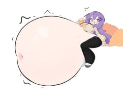 belly_expansion belly_inflation chips_(food) doki_doki_literature_club huge_belly huge_breasts hyper_belly o-bisu stuffed_belly stuffing yuri_(doki_doki_literature_club)