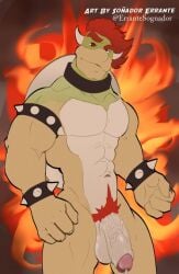 1boy big_balls bowser cock_worship dick furry furry_male furry_only game male male_only mario_(series) mario_bros._(game) nintendo penis red_hair reptile scalie video_games